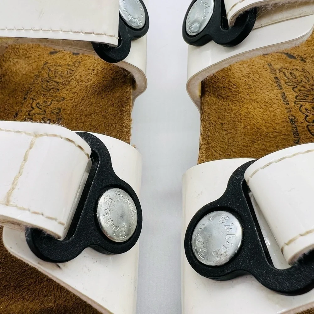 BIRKIES UNISEX WHITE VELCRO SLIP ON SANDALS SIZE W6 M4 - Picture 10 of 14